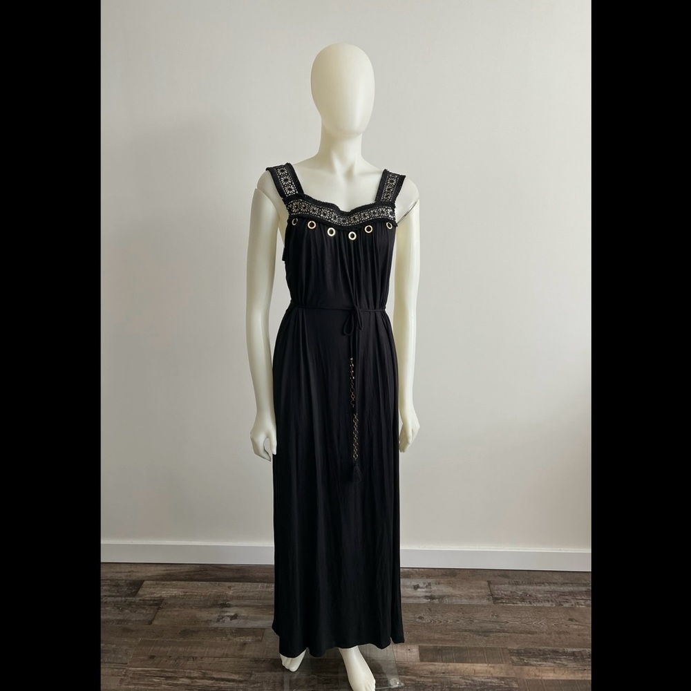 TAHARI Black Maxi Slinky Beach Summer Dress S Small M